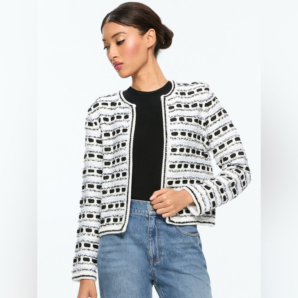 NWT $495 Alice + Olivia Marjorie Textured Tweed Stitch Cardigan